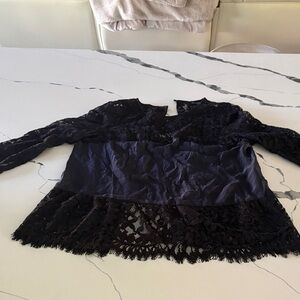 INTERMIX Black Lace and Satin Blouse